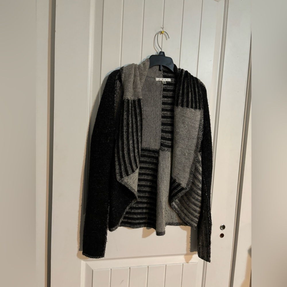 Cabi cardigan sweater black and gray stripes color block Size M